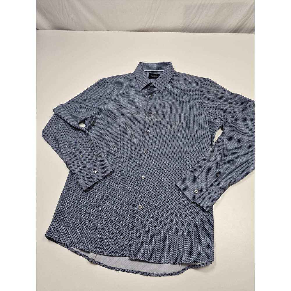 7 Diamonds Shirt Mens M Blue Geometric Stretch Button Up Long Sleeve Casual